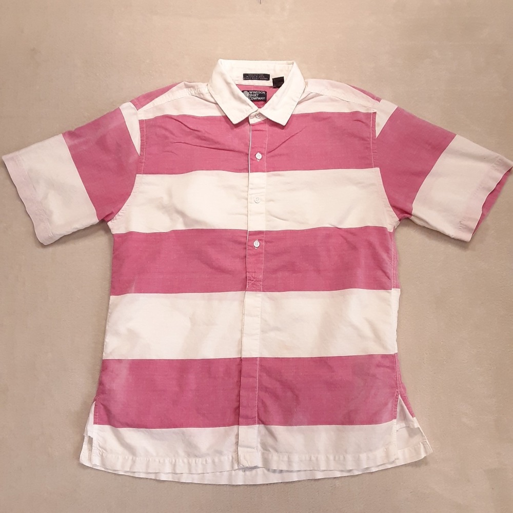 Vintage Windsor Shirt Company Mens Pop Over Button Shirt L Stripes Pink Cotton